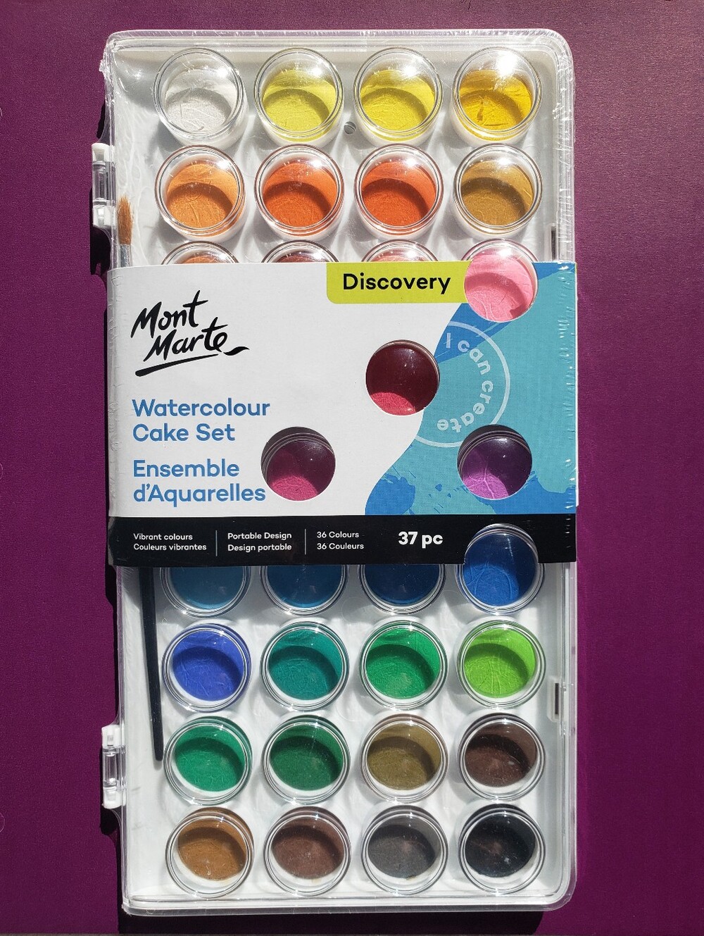 Paint Kit | Mont Marte Watercolor Cake Set For Painting | 36 Colors & Art Brush